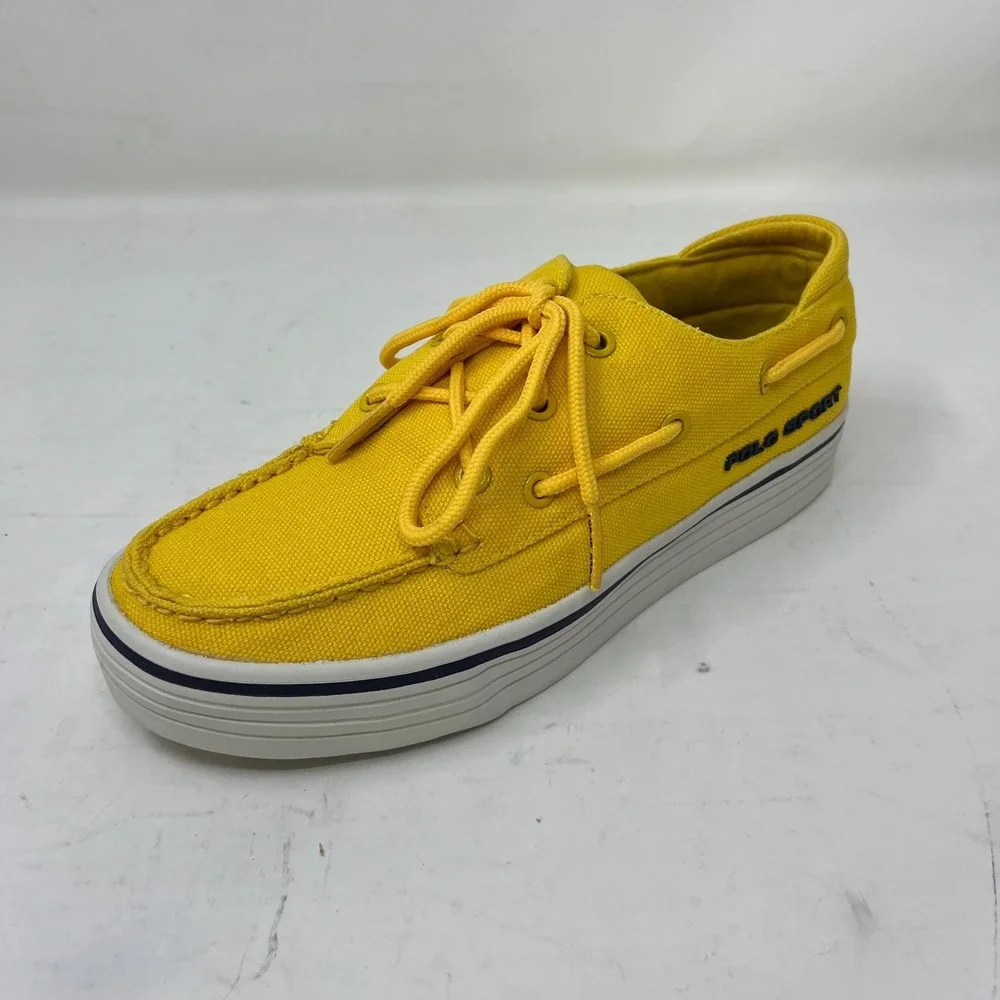 Polo Sport Ralph Lauren Canvas Boat Shoes Yellow & Navy‎ Women's US 8B VTG NEW